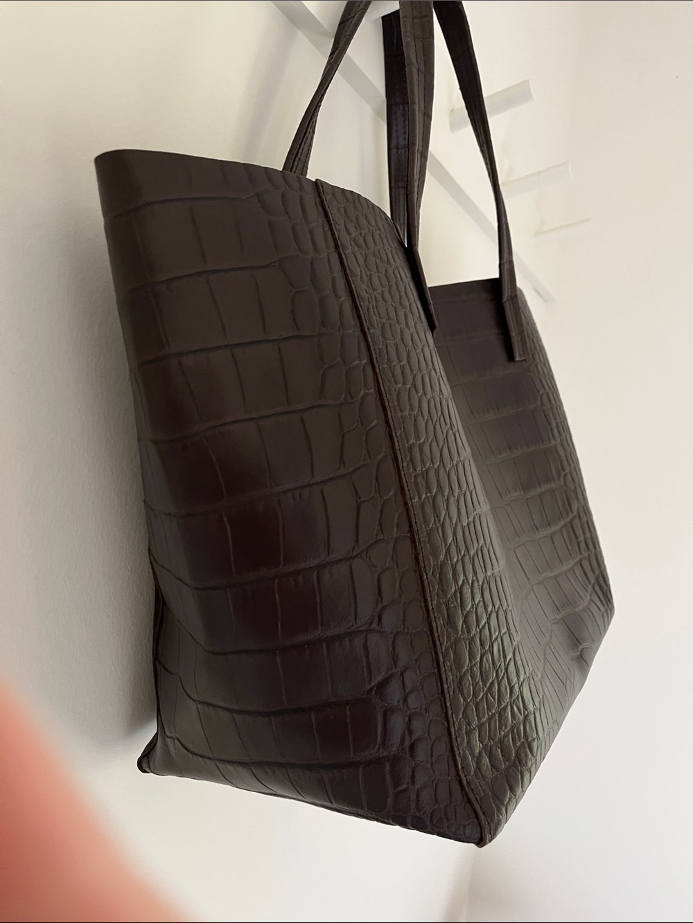Kurt Geiger Chocolate Brown Croc-Embossed Leather Violet Tote - Picture 4 of 6